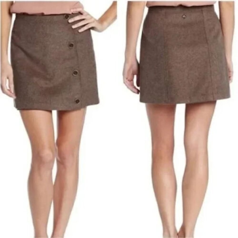 Prana Brown Wool Blend Wrap Mini Skirt Sz 8 NEW NWT - Picture 2 of 6